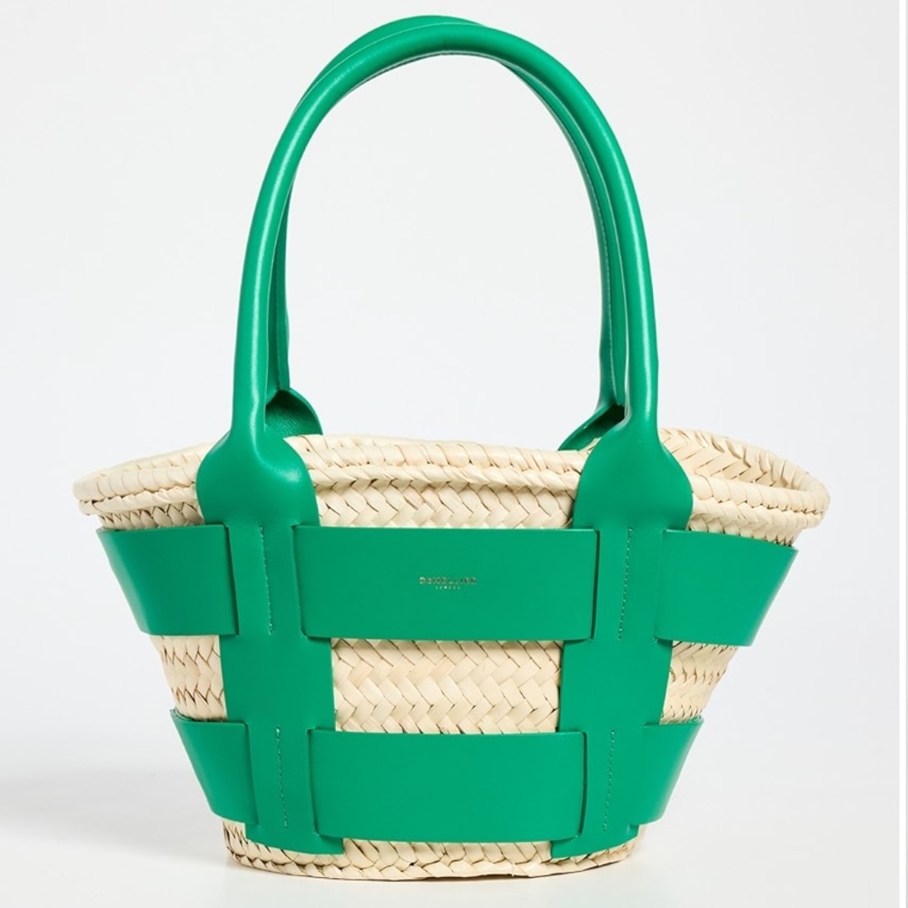 Natural Woven / Emerald Mini Santorini Tote DeMellier